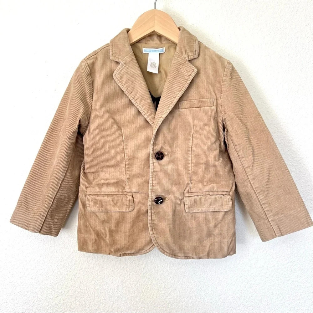 Janie and Jack Tan Corduroy Blazer Sports Coat Jacket Elbow Patch Boys Size 4